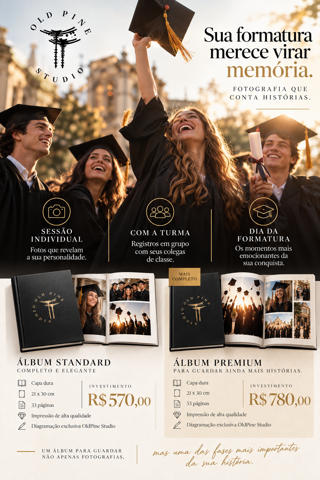 Álbum Premium — arte do catálogo Old Pine Studio